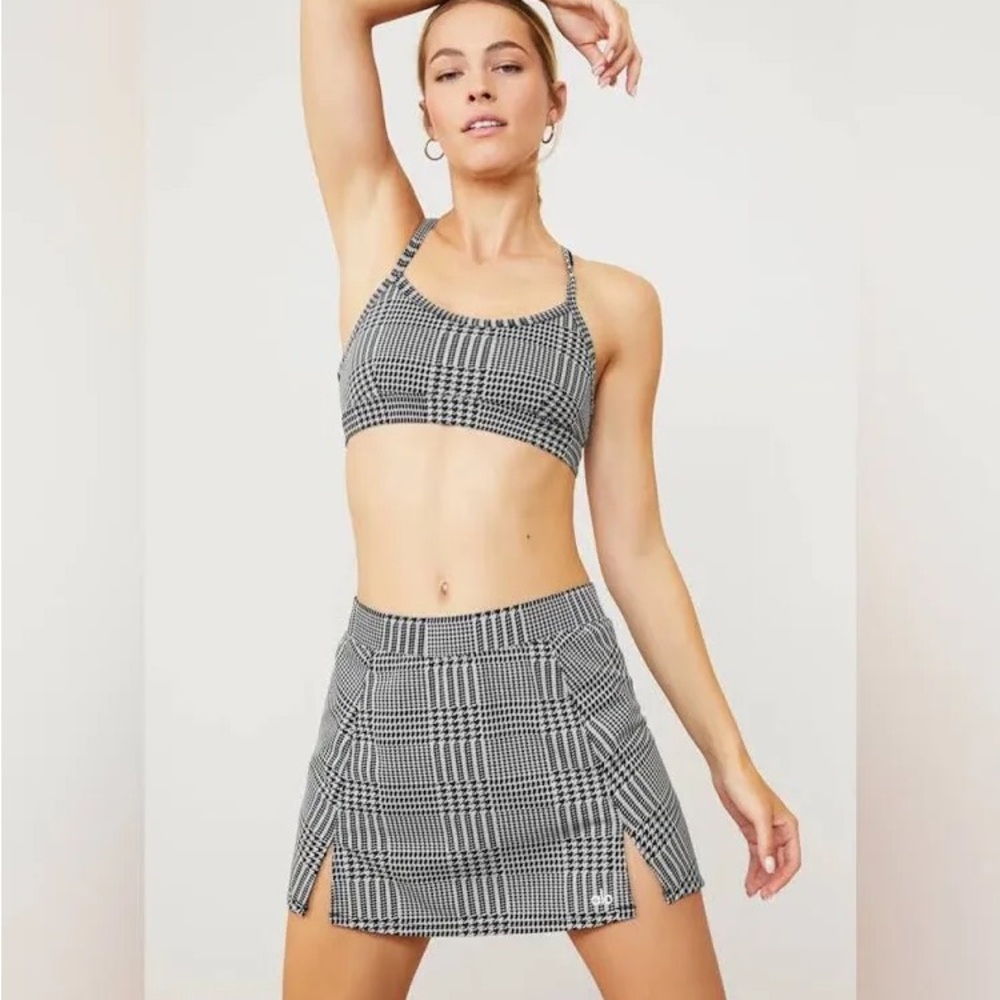 Alo Jacquard Glenplaid Tennis Skirt Medium